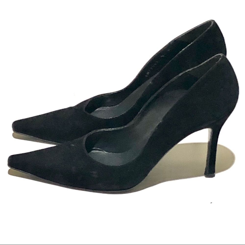 Stuart Weitzman Suede Leather Pointed Toe Heels Shoes Classic Black Womens 9.5